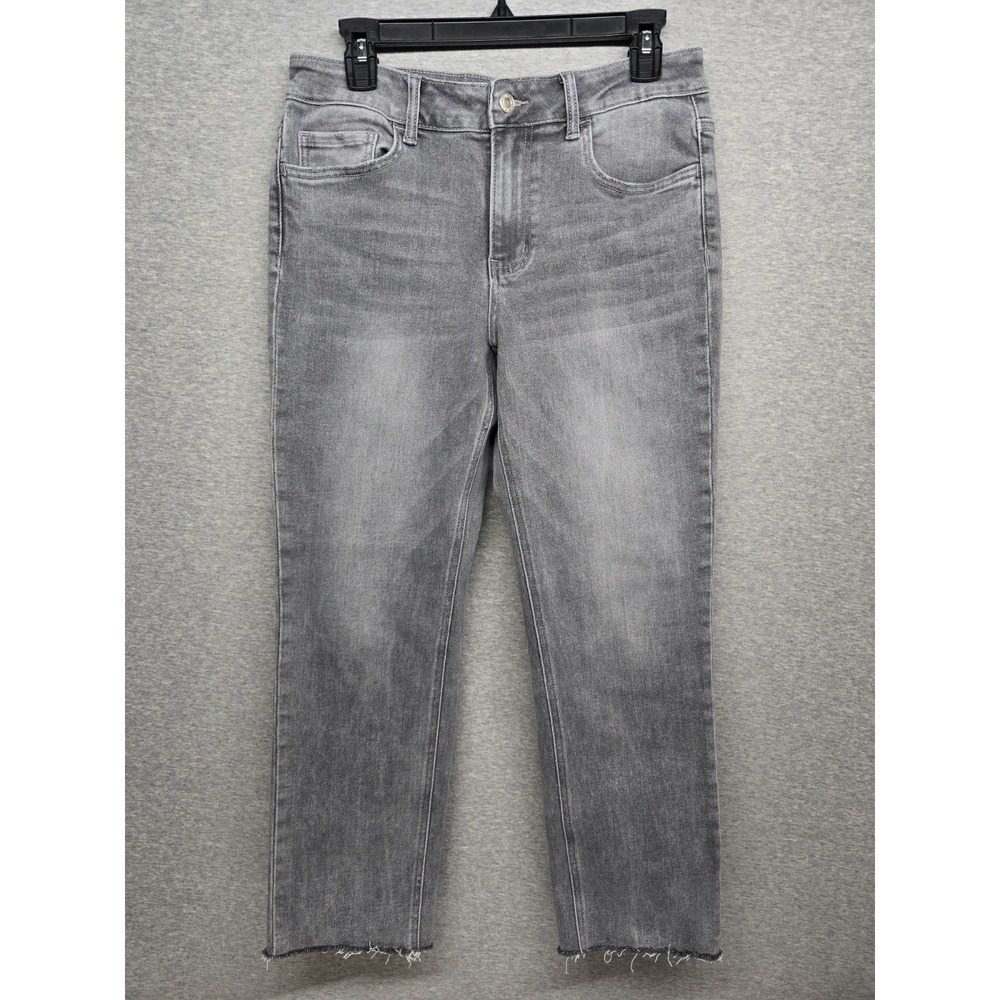 VERVET BLUE Washed Grey Straight Leg Jeans Raw Hem Crop Size 30 Vervet PS5922"